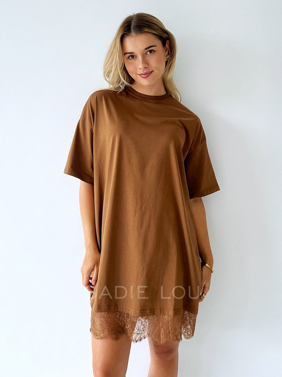 By Frankie / Sofia Lace Tee Mini Dress - Chocolate