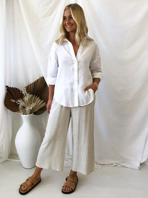 Little Lies // Linen Boyfriend Shirt - White