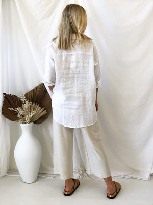 Little Lies // Linen Boyfriend Shirt - White